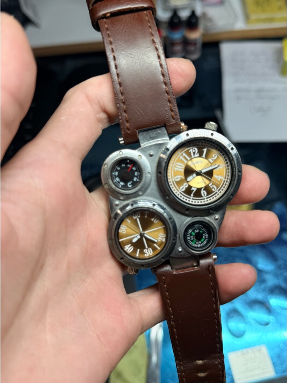 Brown Multi-Dial Men's Adventure Watch with Compass